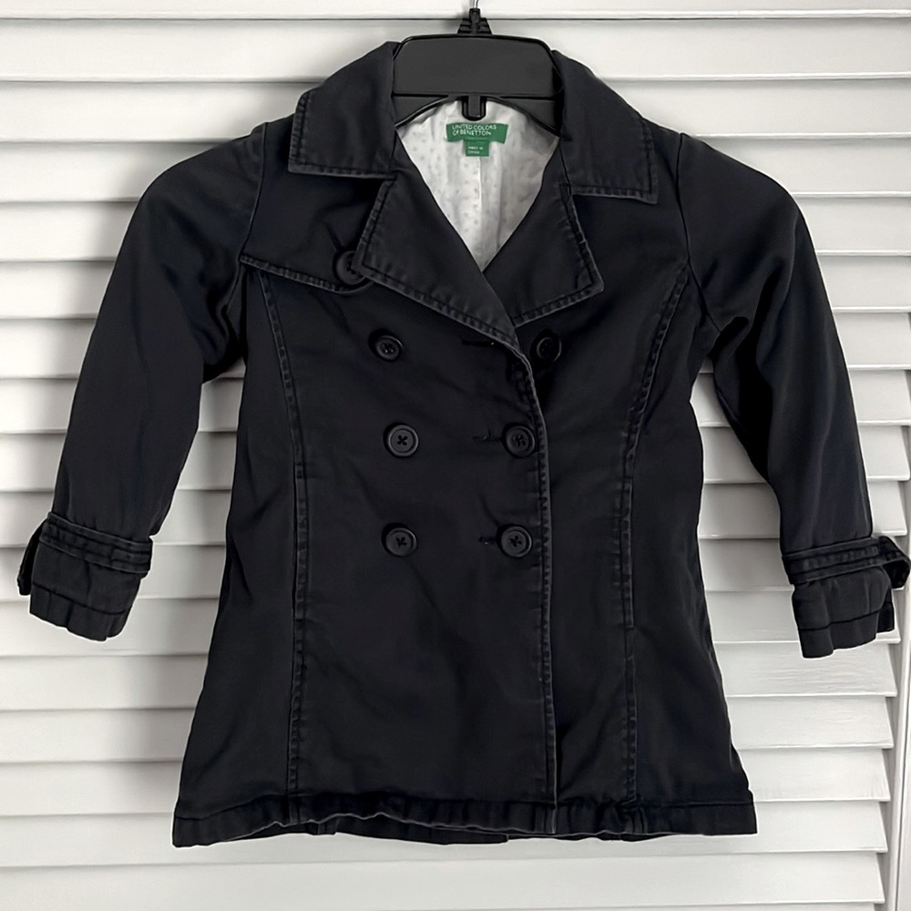 Kids United Colors of Benetton Cotton Trench Coat Navy Blue XXS
